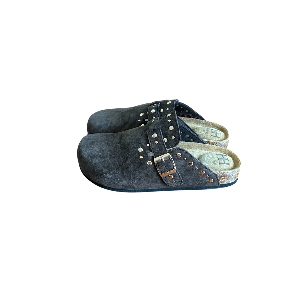 Haute Hippie Brown‎ Suede Studded Buckle Clogs Cork Mule Slip On Shoes 7.5